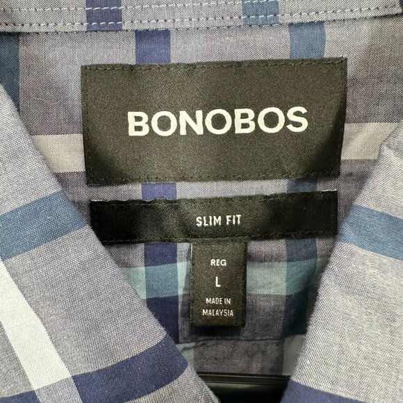 Bonobos Men's Size Large Slim Fit Blue Black Checkered Long Sleeve Button Down - Picture 4 of 8